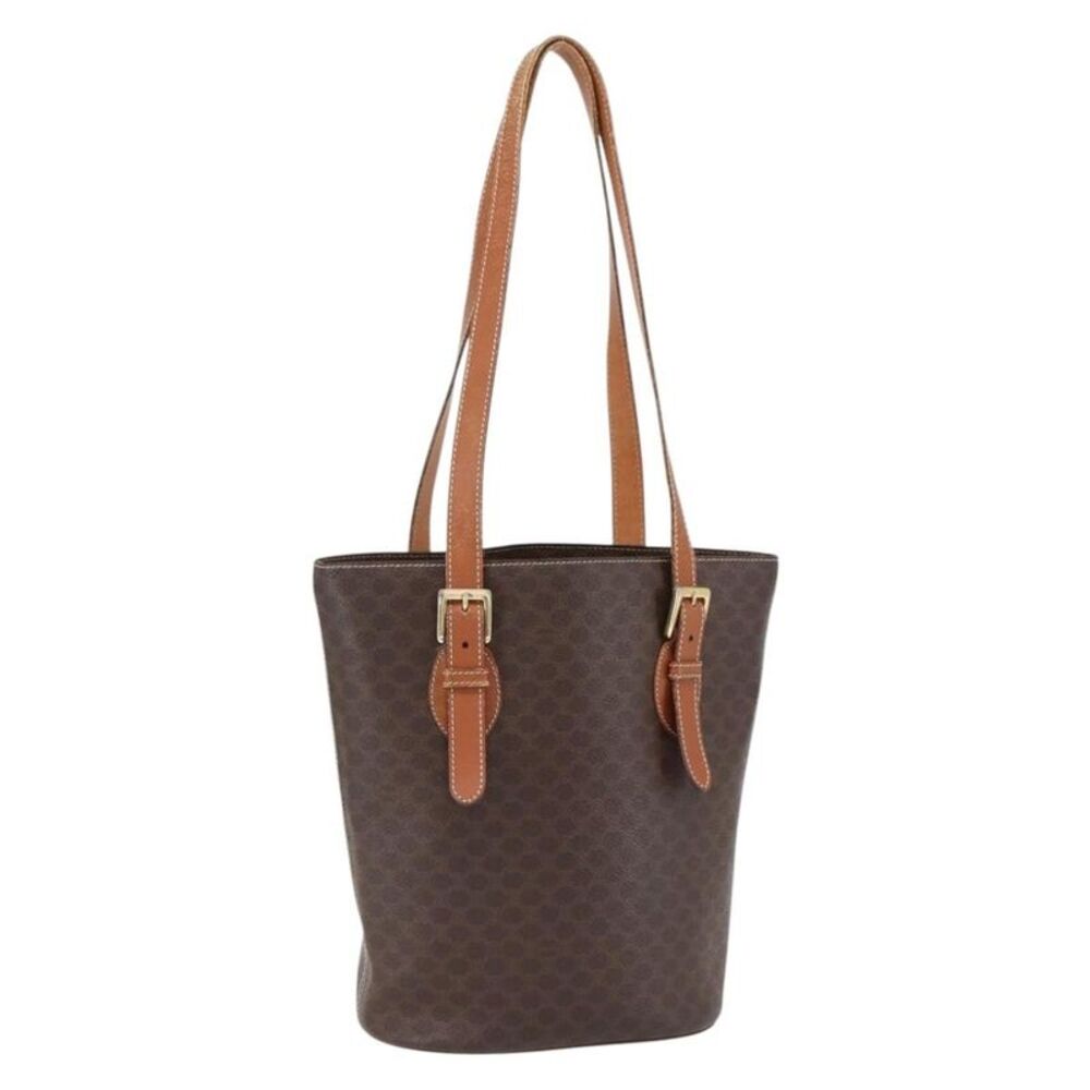 Celine Vintage Macadam Shopper Coated Canvas Brown Canvas Tote Bag Bag